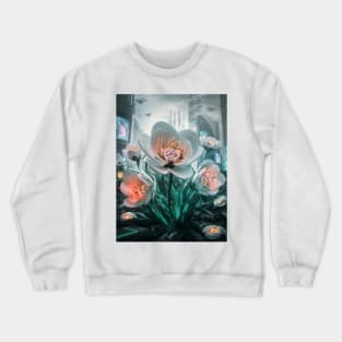 White Cyberpunk Flowers Crewneck Sweatshirt